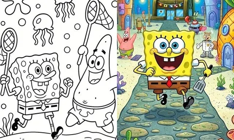 Tranh tô màu SpongeBob và những người bạn, bé thỏa sức sáng tạo dưới đáy biển