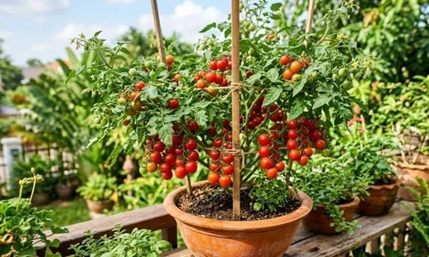 Mẹo trồng cà chua trong chậu, quả sai trĩu cành