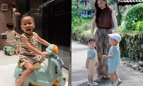 Con trai Phương Oanh được khen ngày càng khôi ngô tuấn tú, ra dáng anh lớn biết cưng chiều em gái song sinh