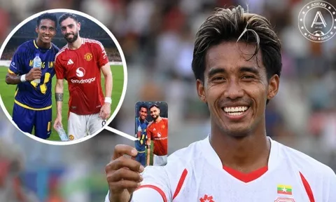 Thắng Lào 7-2, thủ lĩnh Myanmar ăn mừng cùng ảnh Bruno Fernandes