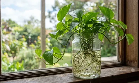 Đừng chỉ cắm nước: Thêm 1 thứ này khi trồng trầu bà thủy sinh, rễ trắng kín bình, lá xanh mướt quanh năm