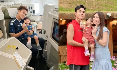 Con gái Kha Ly - Thanh Duy lần đầu được đi máy bay hạng thương gia, ăn diện xinh xắn như búp bê