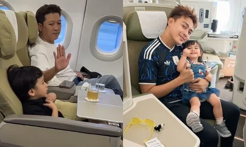 Con sao Việt ngồi máy bay hạng thương gia đi chơi hè: Trường Giang một mình chăm con, ái nữ nhà Kha Ly thích thú