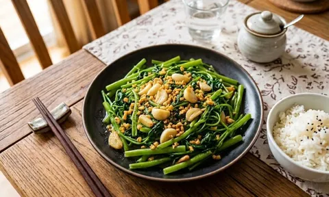 Mẹo xào rau muống xanh mướt, dậy mùi thơm