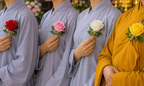 Vì sao lễ Vu La,n nhà sư cài hoa hồng vàng, Phật tử dùng đỏ, hồng, trắng?