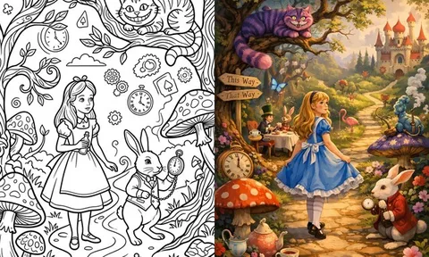 Tranh tô màu Alice ở xứ sở thần tiên, cùng bé khám phá thế giới cổ tích đầy màu sắc và thỏa sức sáng tạo