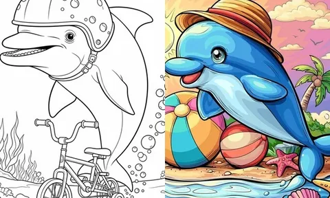 Tranh tô màu cá heo cho bé, cùng những chú cá heo đáng yêu khám phá đại dương đầy màu sắc