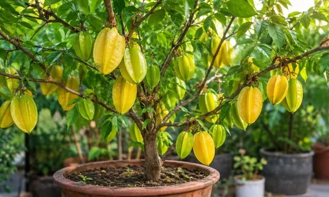Trồng cây khế trong chậu: Mẹo hay để cây nhanh có quả,  quả chín vàng trĩu cành, không bị rụng sớm