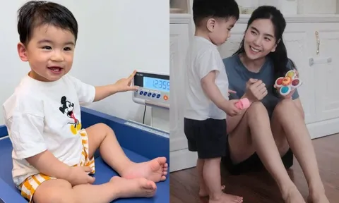 Con trai Mai Ngọc 16 tháng tuổi sắp chạm ngưỡng 1m, ngoan ngoãn học rửa tay khi mắc Covid-19