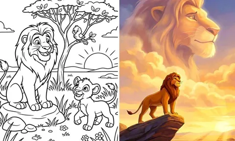 Cùng "Vua sư tử" Simba khám phá thế giới hoang dã qua tranh tô màu sinh động, bé được thỏa sức sáng tạo