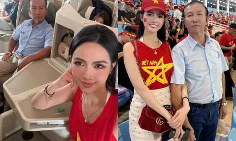 Mỹ nhân cùng bố ngồi máy bay hạng thương gia đi xem tuyển Việt Nam đá, khoe ở chung khách sạn với đội Thái Lan