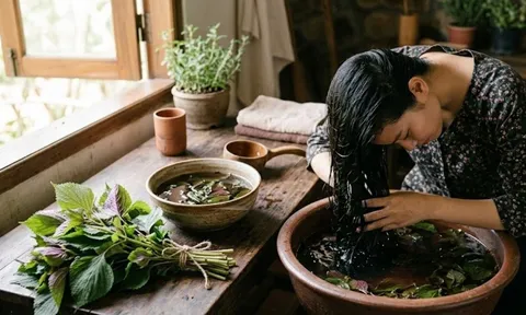 Cách dùng lá tía tô gội đầu chống rụng tóc, kích thích mọc tóc con