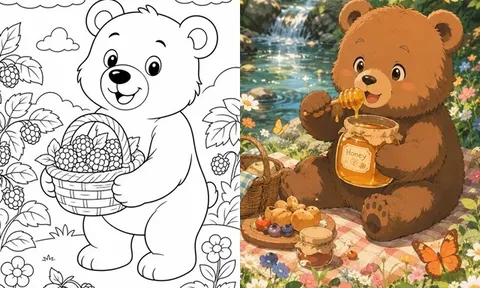 Bộ tranh tô màu chú gấu Corduroy dễ thương dành cho bé mầm non