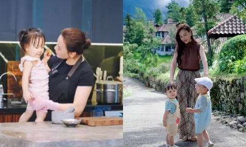 Phương Oanh vừa tất bật nấu ăn vừa chăm cặp song sinh, được khen dạy con khéo qua câu nói của ái nữ