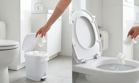 Hỏi: Nên bỏ giấy vệ sinh vào bồn cầu hay thùng rác?