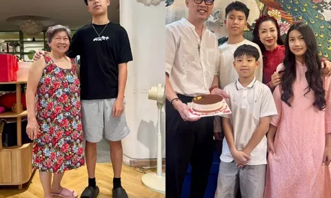 Con trai đầu lòng của NSƯT Ốc Thanh Vân trổ mã cao lớn như thanh niên, nay bà ngoại chỉ đứng tới vai