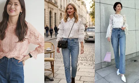 Áo ren + quần jeans: Cách phối đồ mùa thu giúp phụ nữ vừa nữ tính vừa trẻ trung