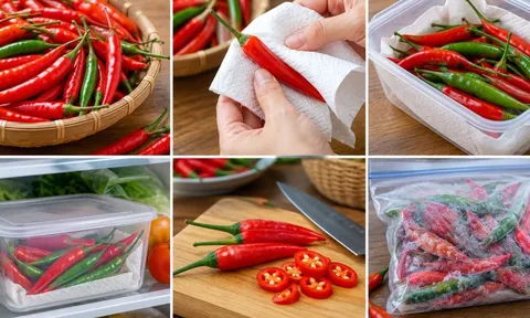 Cách bảo quản ớt tươi lâu không khô: Làm đúng 5 bước, để cả tuần vẫn căng mọng