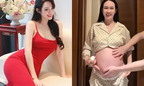 Vũ Thúy Quỳnh mang thai được bạn trai thiếu gia bôi kem dưỡng mỗi tối, được khen "hợp bầu" vì ngày càng xinh