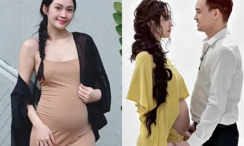 Vũ Thúy Quỳnh hy vọng em bé thừa hưởng chiếc mũi cao giống bố mẹ, bụng bầu "vượt mặt" vẫn chăm chỉ đi làm 