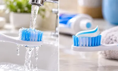 Có nên làm ướt bàn chải trước khi cho kem đánh răng?