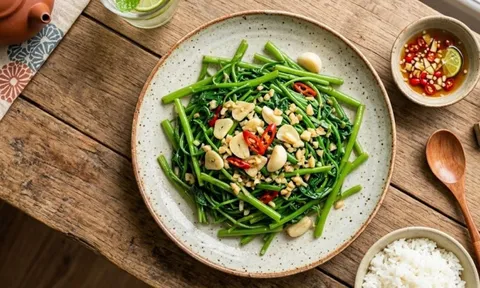 Cách xào rau muống xanh mướt, thơm lừng, không bị thâm đen
