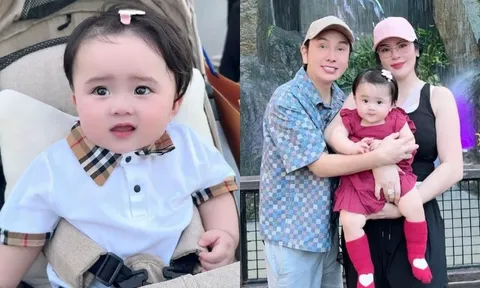 Con gái Phương Lê mới 1 tuổi đã điệu đà làm tóc đi chơi, sở hữu cặp má bánh bao đáng yêu hết nấc