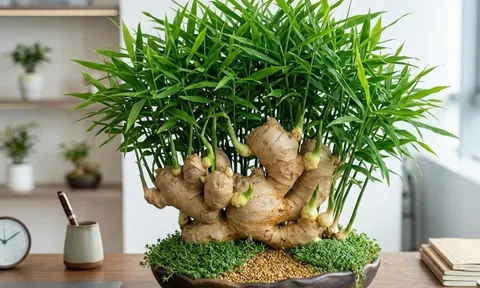 Cách trồng gừng bonsai phong thủy xanh mướt, mầm đâm tua tủa