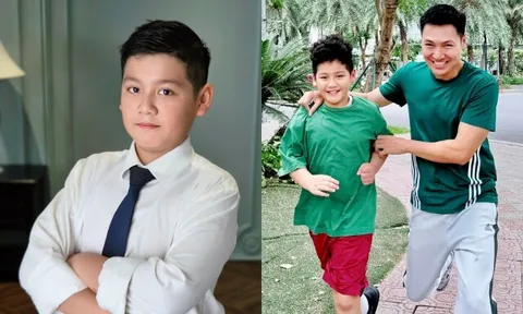 Con trai Mạnh Trường nay mặc vừa áo của bố, được khen ngoại hình điển trai hơn cả phụ huynh