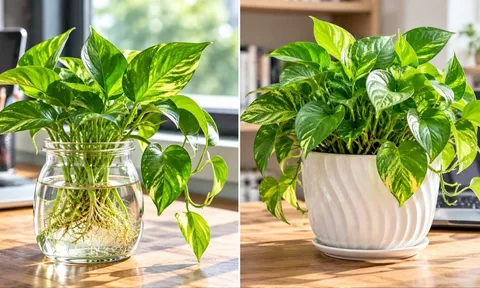 Trồng cây trầu bà phong thủy cho bàn làm việc nên trồng thủy sinh hay trồng đất?