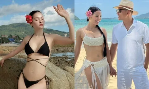 Người đẹp miền Tây "được hỏi cưới bằng 88 lượng vàng" khoe dáng nóng bỏng với bikini, ông xã si mê sánh bước không rời