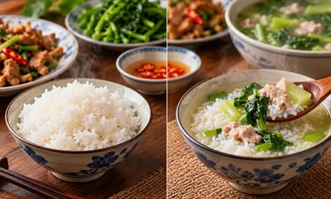 Ăn cơm khô hay cơm chan canh tốt hơn cho tiêu hóa?