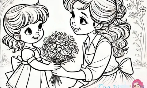 Tranh tô màu: Bé làm thiệp tặng bà, mẹ và cô giáo ngày 20/10