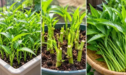 Trồng rau muống trong chậu cực dễ: Gieo hạt nhanh, tận dụng gốc bỏ đi, quanh năm có rau sạch