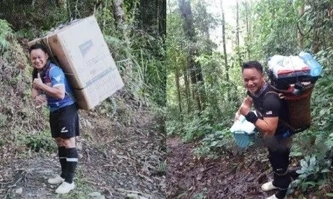 Hình ảnh thầy giáo trường làng miệt mài 8 tiếng cõng tủ lạnh về cho học sinh gây cảm động