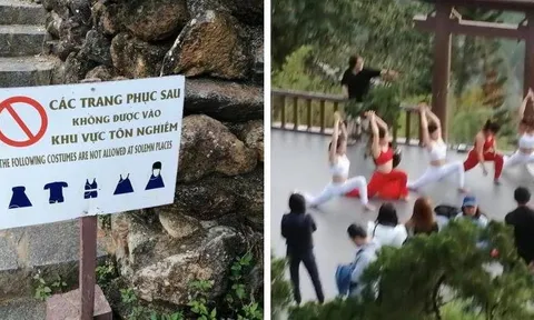 Nhóm phụ nữ bị chỉ trích khi mặc áo hở bụng, khoét nách xuất hiện tại chùa Linh Quy Pháp Ấn
