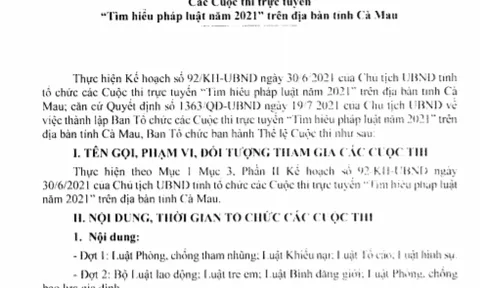 Cà Mau: Ngày 26/9/2021 là hết hạn cuộc thi “Tìm hiểu pháp luật về Lao động và Trẻ em” năm 2021