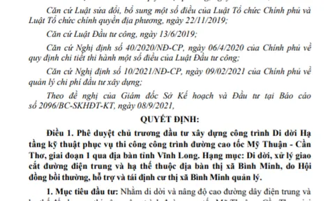 Vĩnh Long: Phê duyệt chủ trương đầu tư xây dựng công trình phục vụ thi công đường cao tốc Mỹ Thuận- Cần Thơ