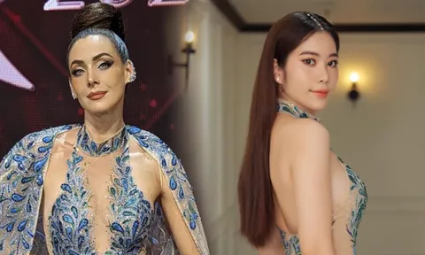 Nam Em 'chặt đẹp' Miss Universe 2005 khi đụng hàng, một điểm được xem lấn lướt cả hoa hậu quốc tế