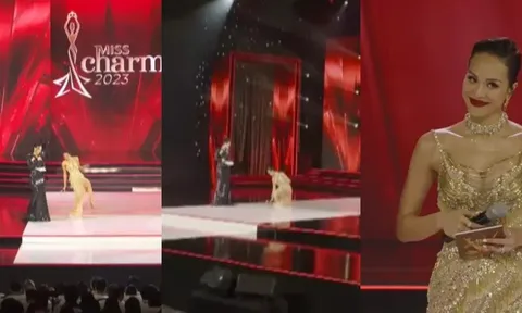 MC Phương Mai khiến khán giả thót tim vì sự cố 'vồ ếch' tại chung kết Miss Charm 2023