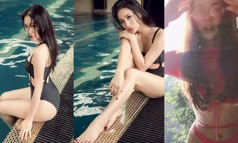 Tình cũ Lương Bằng Quang thả dáng khoe body mướt mắt bên bể bơi