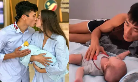 Bùi Tiến Dũng nửa đêm chăm con, chuẩn 'bố bỉm' yêu con
