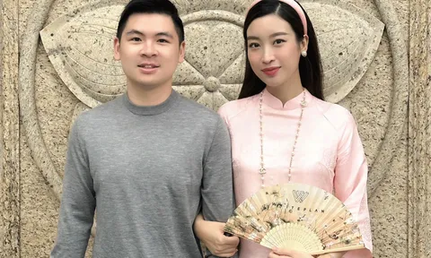 Hoa hậu Đỗ Mỹ Linh diện áo dài thướt tha, xuất hiện xinh đẹp bên ông xã vào ngày đầu năm mới