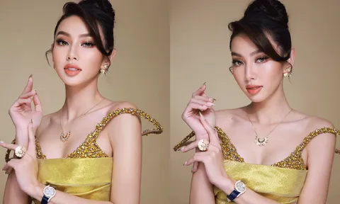 Thùy Tiên xinh đẹp tựa tranh vẽ tại Lễ công bố lịch trình cuộc thi Hoa hậu do Sen Vàng tổ chức