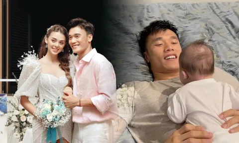 Lụi tim với khoảnh khắc thủ thành Bùi Tiến Dũng chăm quý tử cực chuyên nghiệp 
