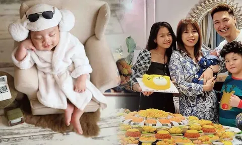 Không giấu giếm, bà xã Mạnh Trường công khai luôn cận gương mặt quý tử được 5 tháng tuổi