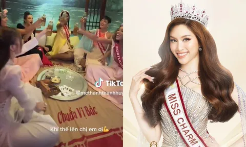 Video: Thanh Thanh Huyền 'thao túng' hội chị em Miss Charm, ngồi chiếu ăn cơm nhưng cách cụng ly mới gây sốt