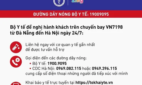 Thông báo khẩn tìm hành khách chuyến bay VN7198 từ Đà Nẵng đến Hà Nội ngày 24/7