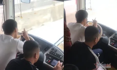 Vừa lái xe vừa ăn mì tôm, nam tài xế bị phạt tiền, tước bằng
