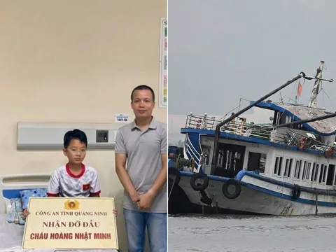 Bé trai 10 tuổi sống sót trong vụ lật tàu Vịnh Xanh 58 được Công an Quảng Ninh nhận đỡ đầu